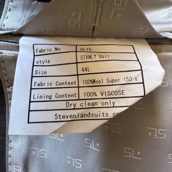 Steven Land Stanly Blazer Men’s 44L Charcoal Gray Super 150s Wool‎ Suit Jacket - Picture 12 of 15